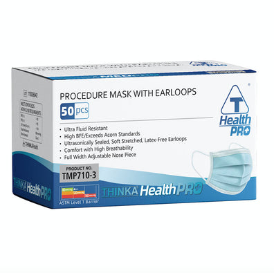 Thinka Procedure Mask With Earloops (50pcs) - Medical mask, ASTM L1 Approved Face Mask
